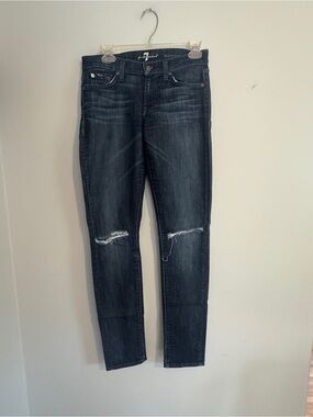7 For All Mankind Roxanne Dark Blue Distressed Straight Leg Jeans- 27